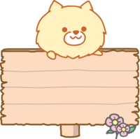 Pomeranian with information sign-Dog