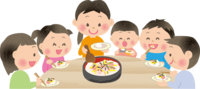Sisters and brothers and friends eating chirashizushi