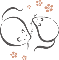 筆描き風の上から見た二匹の-ねずみ(ネズミ-鼠)と梅の花-和風の2020子年