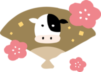 牛の扇子と梅-かわいい2021-丑年