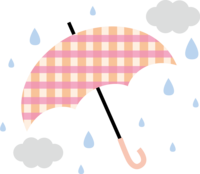 云、雨和格子图案的伞的可爱梅雨