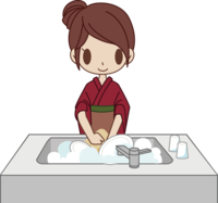 日本料理店的女性洗碗