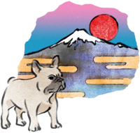 Year of the Dog-French-Bulldog Japanese Style (Mt. Fuji) 2018 Zodiac Illustration-Landscape