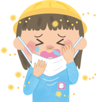 Girl (kindergarten child) hay fever-Illustration (mask-sneezing-snot-itching eyes)