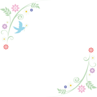 カラフルな花と飛び立つ鳥-おしゃれ-角飾りフレーム枠