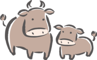 Brush drawing style-Parent and child cow-Cute 2021-Ox year