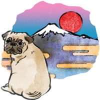 Year of the dog-Pug Japanese style (Mt. Fuji) 2018 Zodiac illustration-Sit back