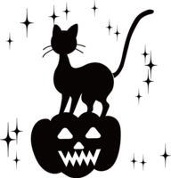 Fashionable black and white Halloween silhouette (black cat) monochrome black and white