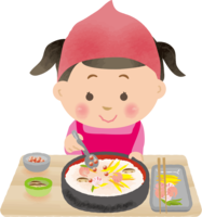 ちらし寿司を作る女の子-ひな祭り