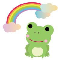 虹を見るかわいいカエル