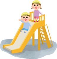 Children playing on the slide of the nursery school