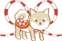 Year of the dog (red and white ribbon) Illustration 2018 Cute dog