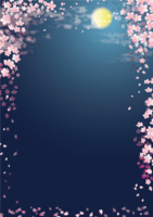 (桜月詠)夜桜の背景(青-ブルー)フレーム枠素材おしゃれ