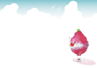 Strawberry shaved ice / summer against the backdrop of fashionable and beautiful cumulonimbus clouds (introductory clouds)