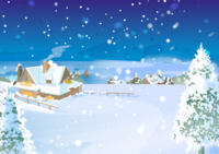 冬の背景イラスト(雪積もる家と景色-風景)