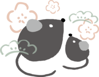 Parent-child mouse (rat-mouse) and line art pine and plum-Japanese style cute 2020 child year