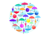 雨と傘の柄-背景イラスト／梅雨