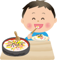 Boy eating chirashizushi-Hinamatsuri