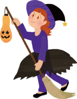 Halloween (witch trying to carry a broom)