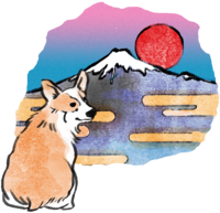 Year of the Dog-Corgi Japanese Style (Mt. Fuji) 2018 Zodiac Illustration-Sitting Back