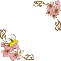 桜-春の枠イラスト(おしゃれなピンクと蝶々)