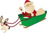 Fashionable (French bulldog pulling a sled) Santa Claus
