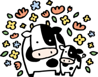 Lots of flowers around the cow's parent and child-cute 2021-Ox year
