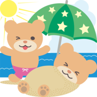 Bear Summer Sea Opening Under Umbrellas-Cute Animals