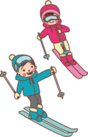 冬天滑雪的男孩和女孩