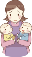 Mother who seems to have a hard time holding twin babies