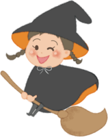 Halloween cute witch girl (riding a broom)