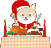 Cute Christmas dinner and dog Santa Claus
