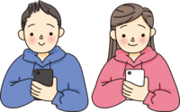 Young people handle smartphones