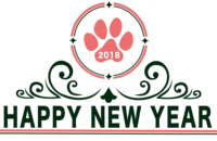 ピンクの犬肉球の飾り枠-おしゃれかわいい2018戌年文字いり