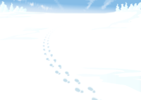 雪一面の広大な大地に続く人の足跡のシンプル背景