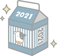 2021 and milk carton with cow (front face) face-Cute Ox Year
