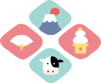 四个菱形中牛和吉祥物2021丑年