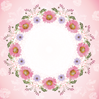 Frame frame decoration surrounded by a round circle with cosmos and flowers