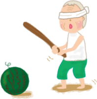 Cute illustration of an old man splitting watermelon / Summer vacation