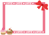 情人节框架插图(蛋糕和丝带)