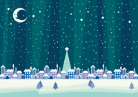 フリー背景イラスト冬(クリスマスの夜の町)