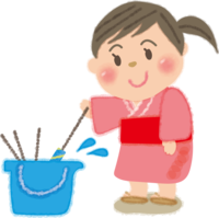 Extinguish the fireworks of handheld fireworks with water in a bucket Child (girl) / Summer vacation