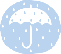 Rainy season with raindrops and umbrella in a circle