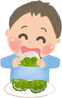 Boy eating Kashiwa mochi / Children's Day