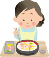 ちらし寿司を作る女性-ひな祭り