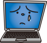 Cute computer with a crying face