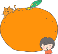 冬季边框插图(橘子、猫和女孩)