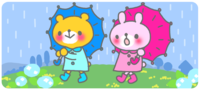 雨のなか傘をさし仲良くお散歩！うさぎ＆くま-梅雨イラスト(アニメーション)