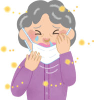 Grandma's hay fever-Illustration (mask-sneezing-snot-itching eyes)