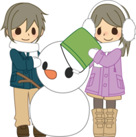 雪だるまを作るカップル